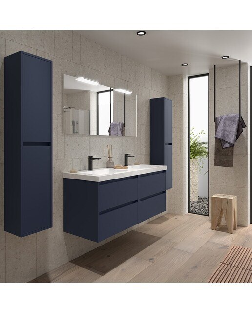 Mueble de baño con 4 cajones y lavabo de carga mineral Noja Salgar - Azul Satín Azul Satín-3