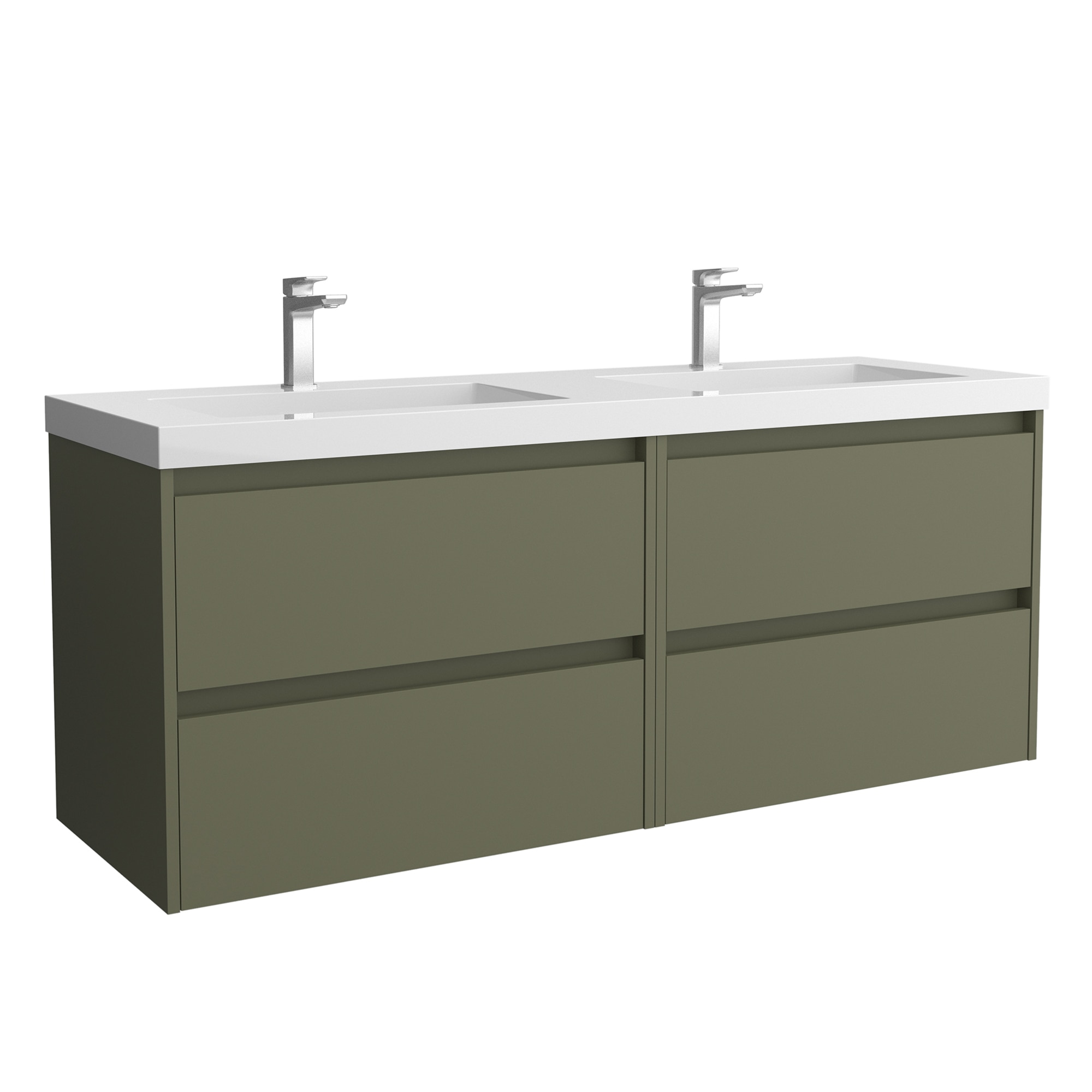 Mueble de baño con 4 cajones y lavabo de carga mineral Noja Salgar - Verde Satín Verde Satín-1