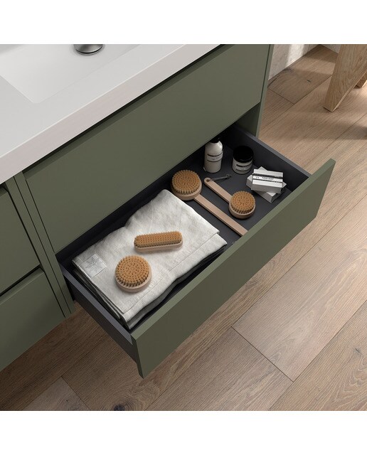 Mueble de baño con 4 cajones y lavabo de carga mineral Noja Salgar - Verde Satín Verde Satín-2