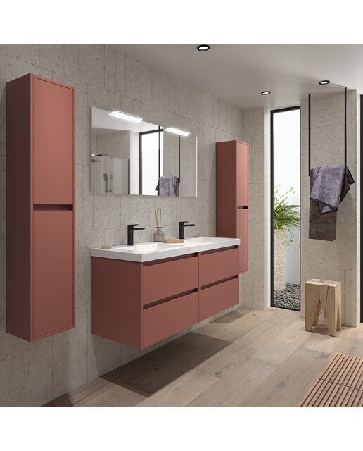 Mueble de baño con 4 cajones y lavabo de carga mineral Noja Salgar - Rojo Satín Rojo Satín-3