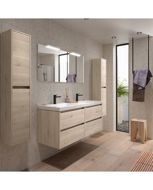 Mueble de baño con 4 cajones y lavabo de carga mineral Noja Salgar - Natural Natural-3