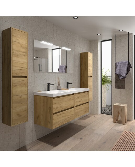 Mueble de baño con 4 cajones y lavabo de carga mineral Noja Salgar - Roble África Roble África-3