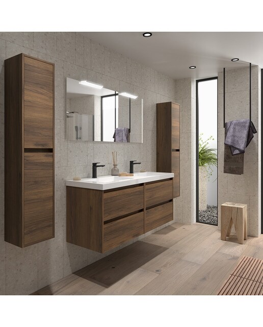 Mueble de baño con 4 cajones y lavabo de carga mineral Noja Salgar - Nogal Maya Nogal Maya-3