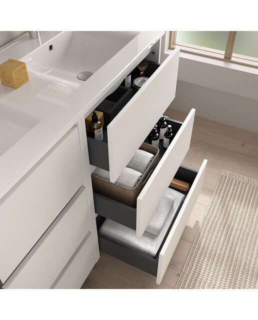 Mueble de baño con 3 cajones y patas Noja Salgar - Blanco Satín 60 cm Blanco Satín-2