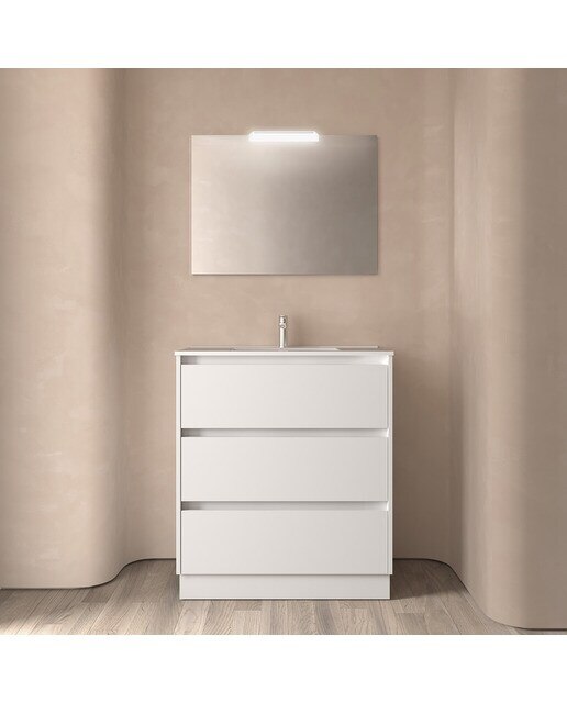 Mueble de baño con 3 cajones y patas Noja Salgar - Blanco Satín 60 cm Blanco Satín-3
