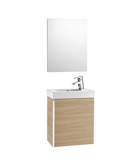 Conjunto con mueble de baño con puerta y espejo Mini Roca - Nogal Nogal-1