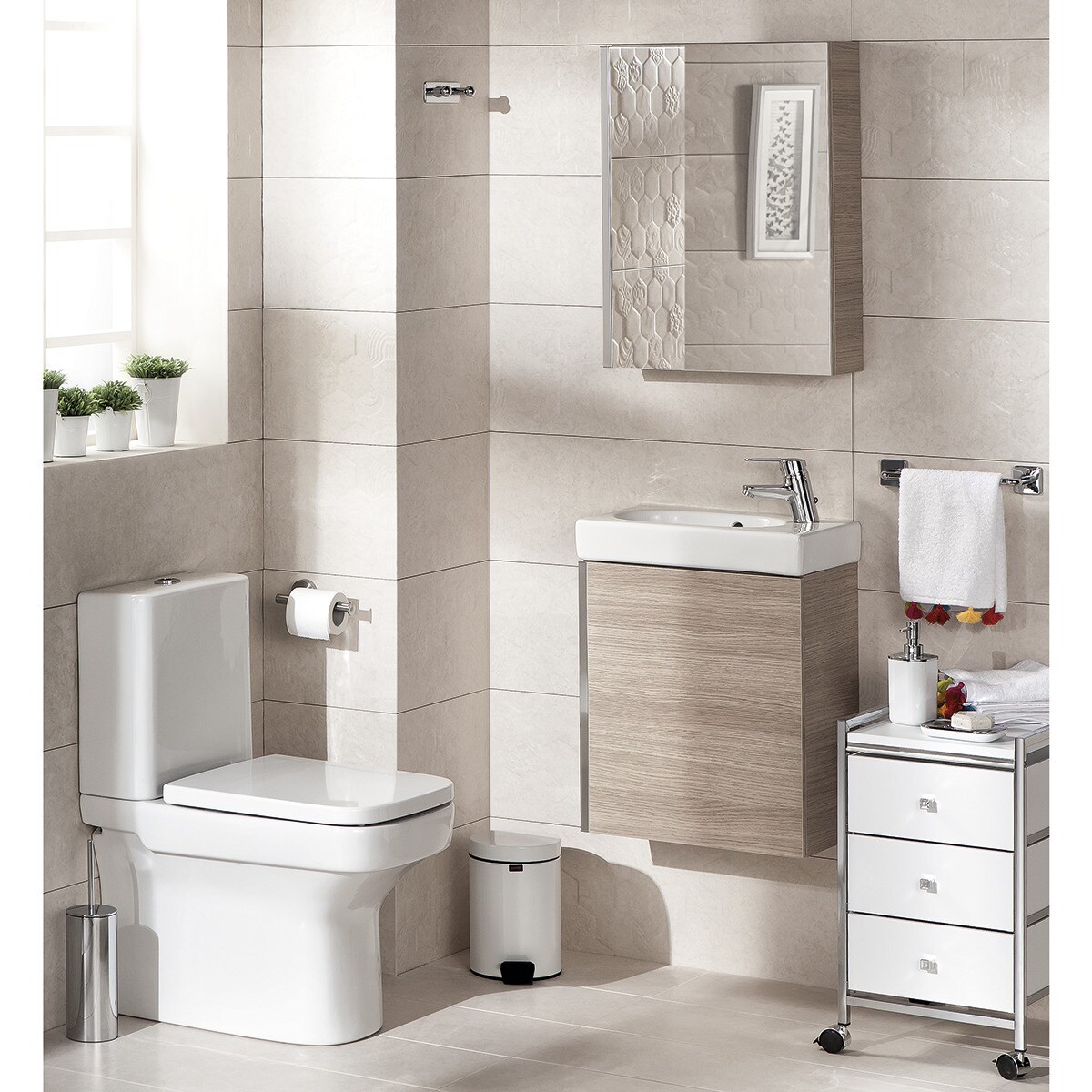 Conjunto con mueble de baño con puerta y espejo Mini Roca - Nogal Nogal-2