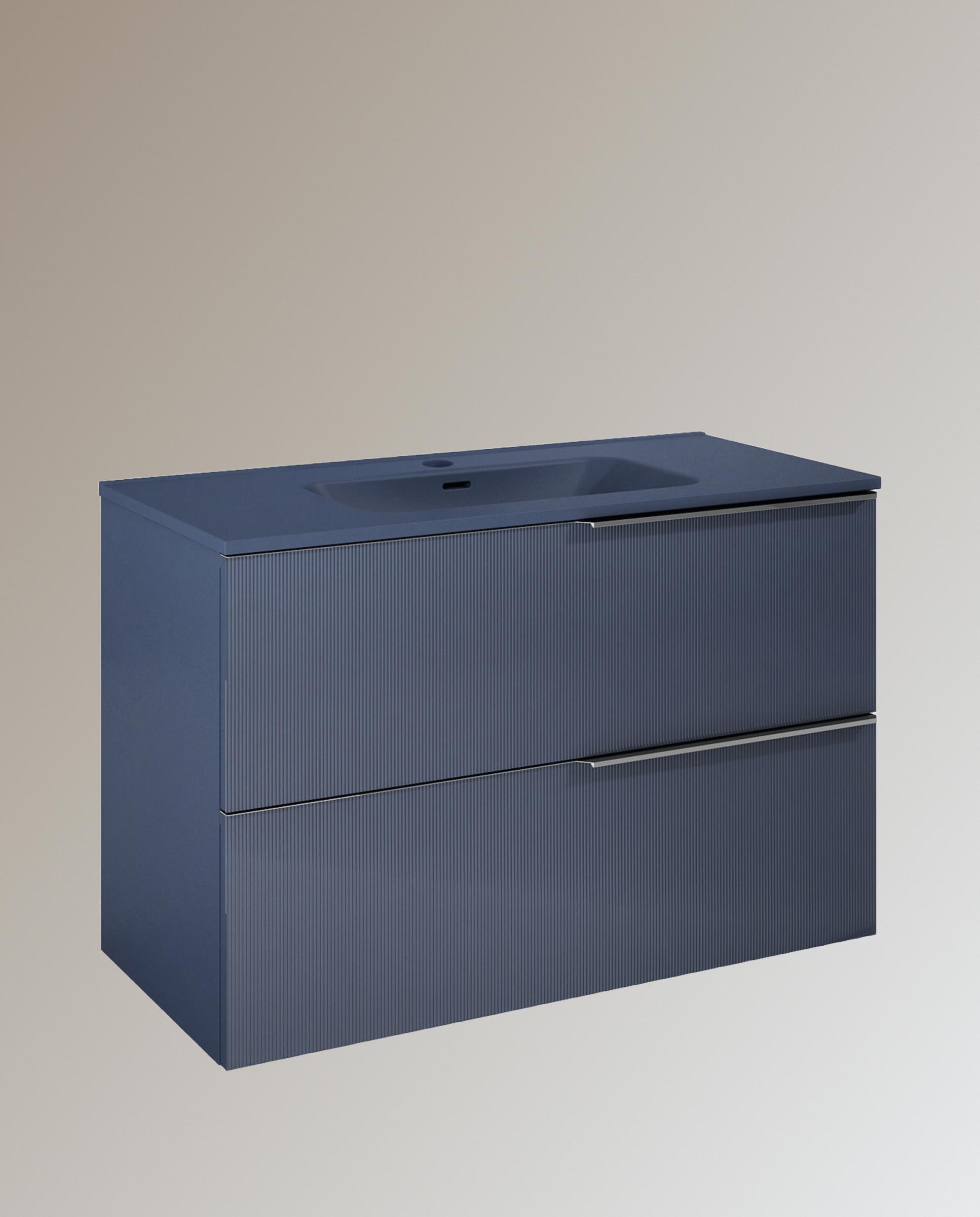 Imagen 0 de Mueble de baño con 2 cajones y lavabo integrado Wish Cosmic Azul marino mate