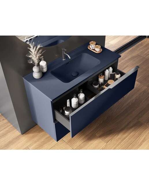 Mueble de baño con 2 cajones y lavabo integrado Wish Cosmic - Azul marino mate 60 cm Azul marino mate-2