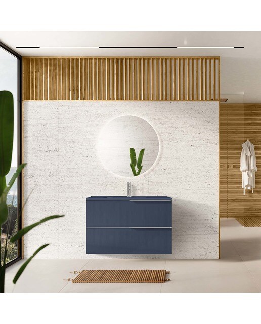 Mueble de baño con 2 cajones y lavabo integrado Wish Cosmic - Azul marino mate 60 cm Azul marino mate-4