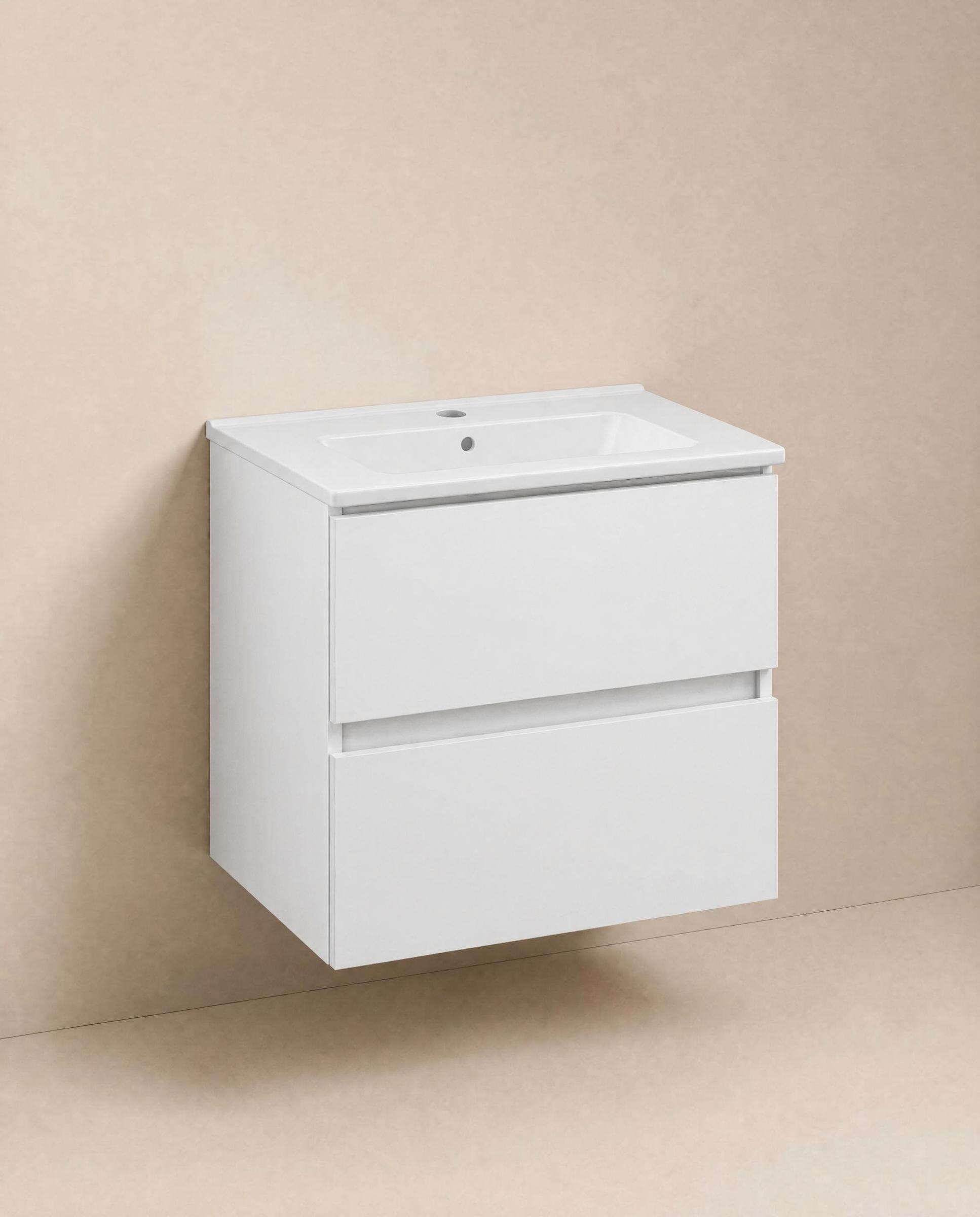 Mueble de baño suspendido con 2 cajones y lavabo de porcelana BBest Cosmic - Blanco mate 60 cm Blanco mate-1