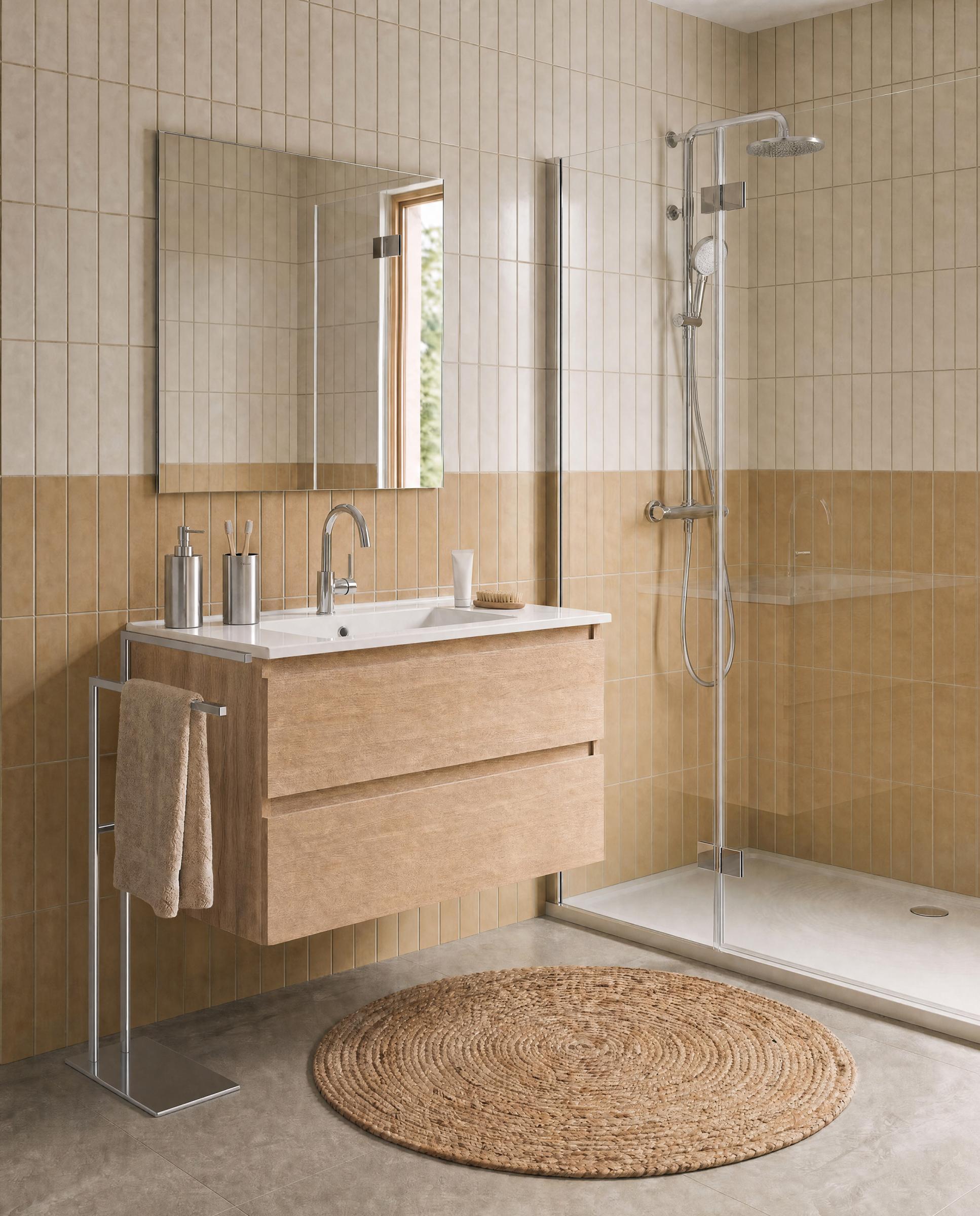 Mueble de baño suspendido con 2 cajones y lavabo de porcelana BBest Cosmic - Natural 60 cm Natural-2