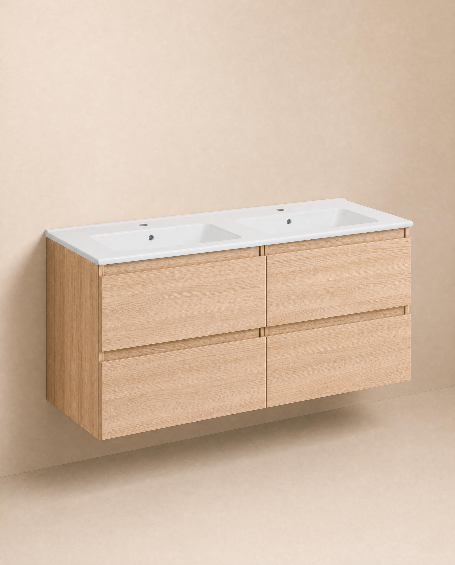 Mueble de baño doble suspendido con 4 cajones y lavabo de porcelana Bbest Cosmic - Roble Roble-1