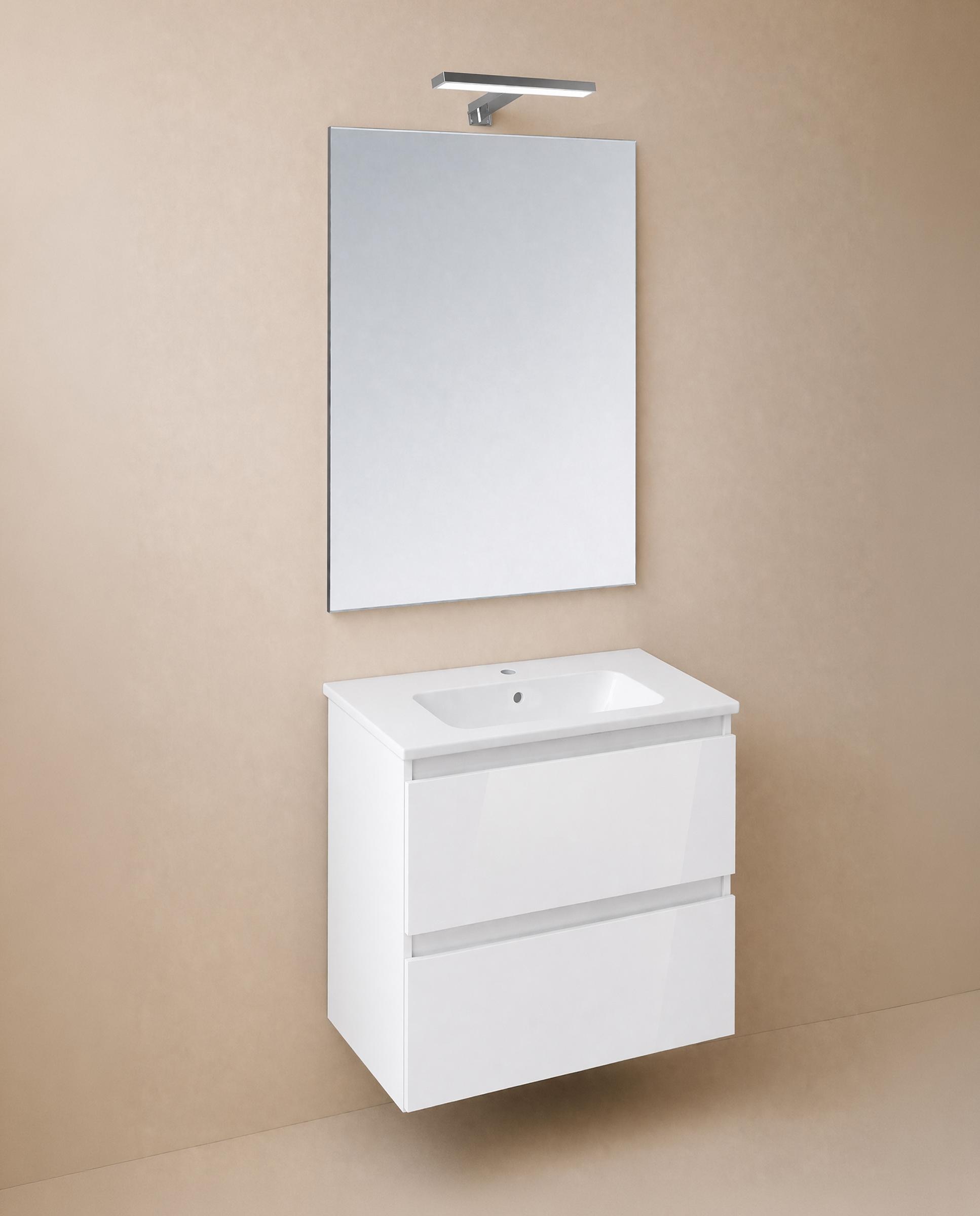 Cosmic - Conjunto de mueble de baño suspendido con 2 cajones, 1 lavabo de porcelana, 1 espejo y 1 aplique de pared BBest Cosmic.
