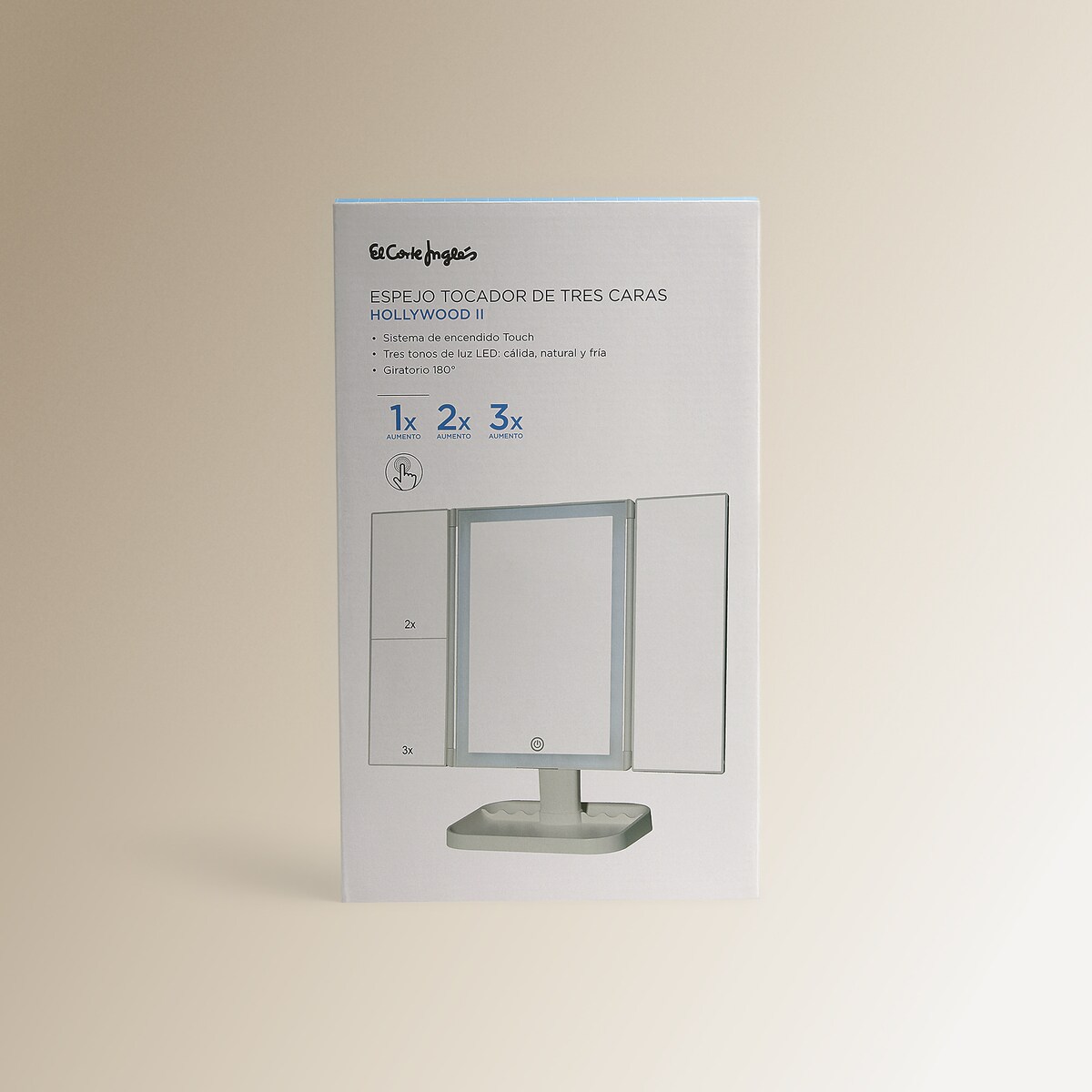 Espejo Cosmético de Sobremesa con Luz y Aumento X3 Hollywood El Corte Inglés Blanco-9