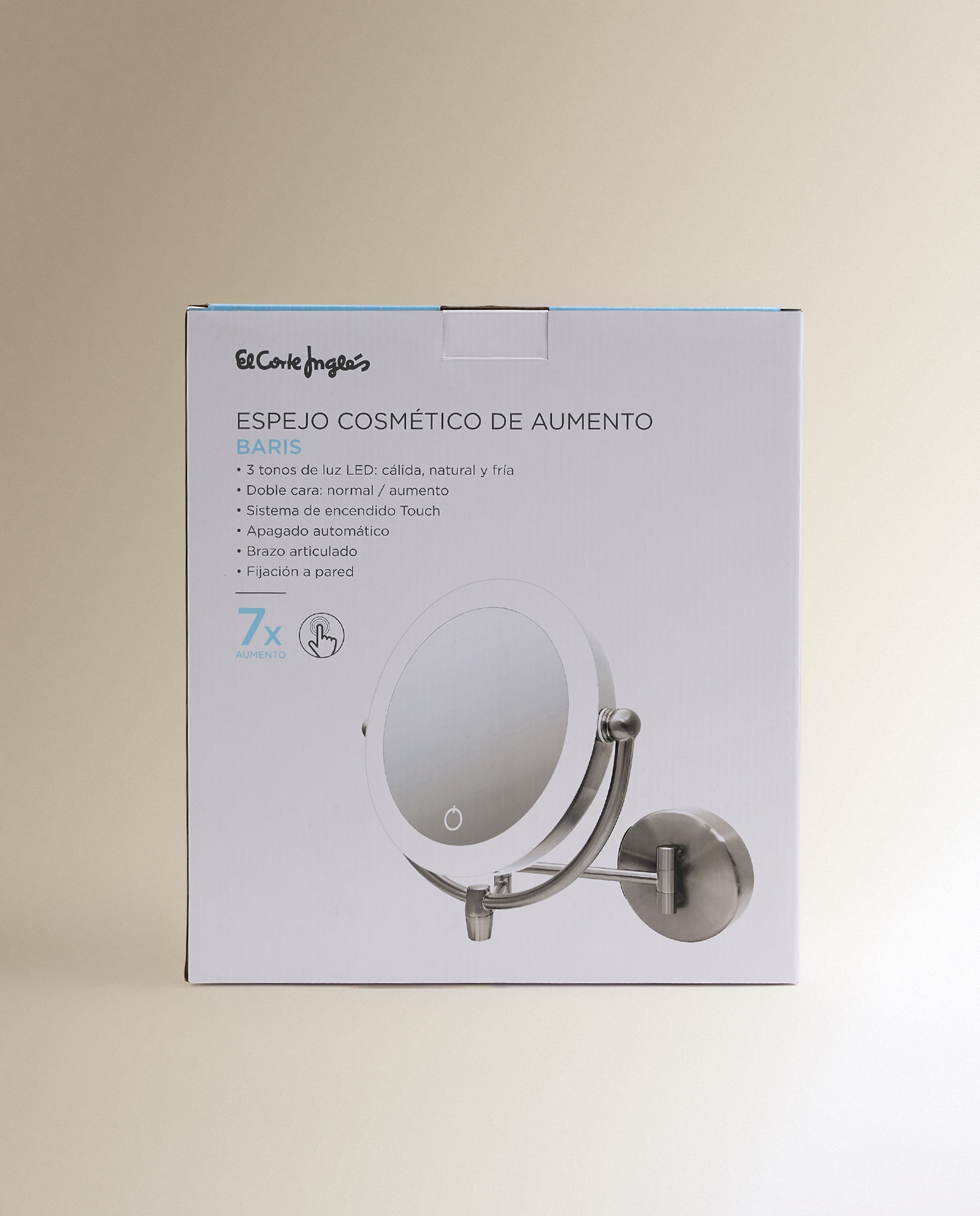 Espelho Cosmético de Parede com Aumento x7 e Luz LED Baris Aço fosco-4