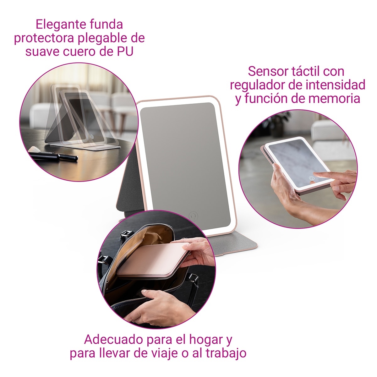 Espejo cosmético tipo tableta con luz LED Medisana - Rosa Rosa-3