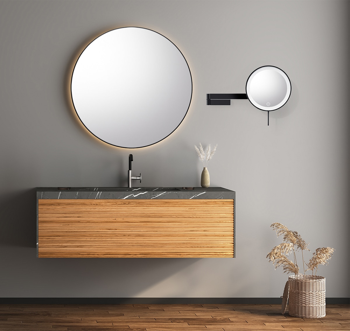 Espelho Cosmético de Parede com Luz LED e Aumento x5 Linea Preto-2