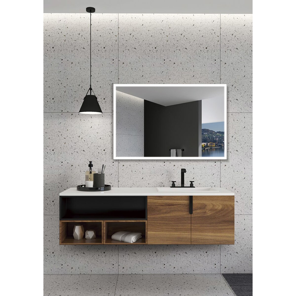 Espelho de casa de banho retangular com luz frontal Suíça Ledimex Preto-4