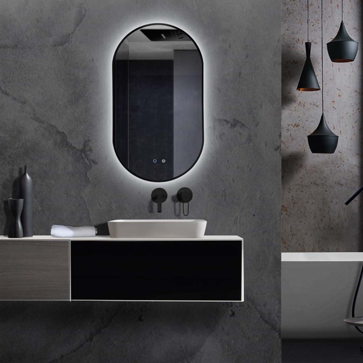 Imagen 2 de Espejo de baño ovalado retroiluminado Tokyo Ledimex - Negro Negro