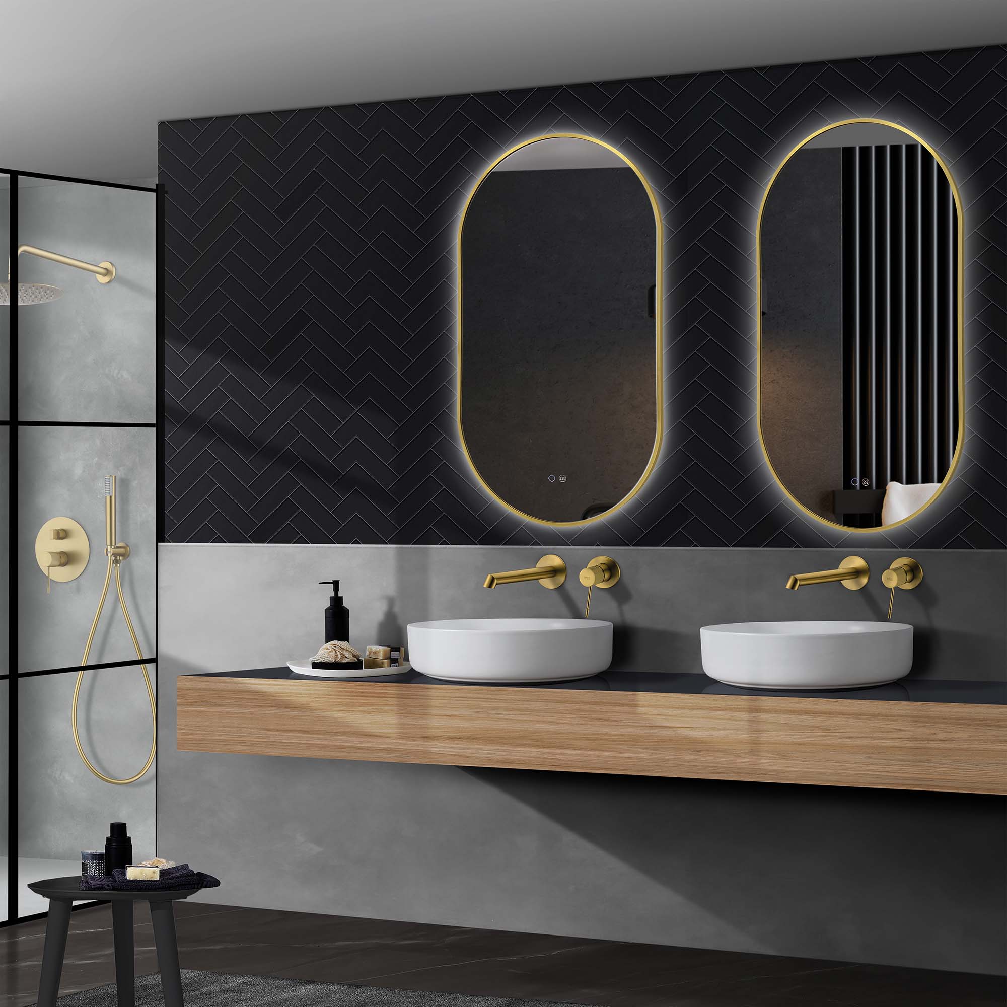 Imagen 2 de Espejo de baño ovalado retroiluminado Tokyo Ledimex - Oro cepillado Oro cepillado