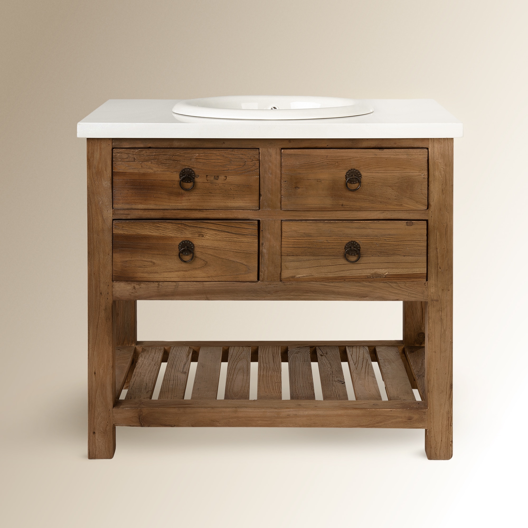 Móvel de casa de banho com 4 gavetas Opium Olmo envelhecido-2