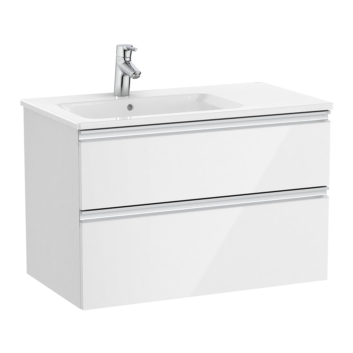 Mueble de baño con 2 cajones y lavabo a la izquierda The Gap Roca - Blanco brillo 80 cm Blanco brillo-1