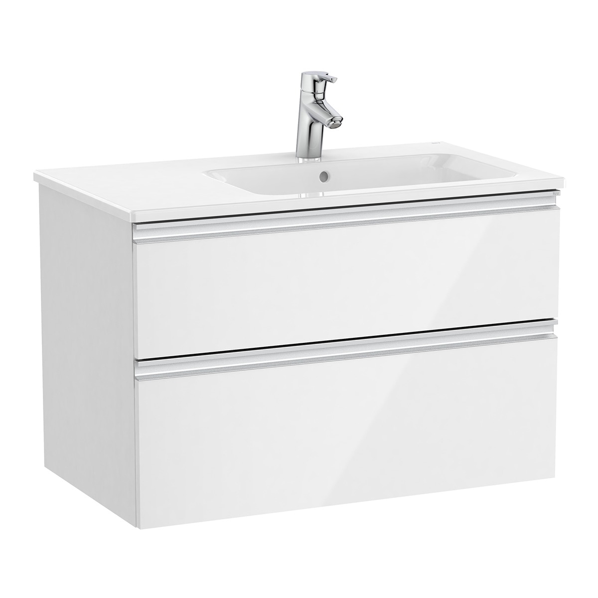 Mueble de baño con 2 cajones y lavabo a la derecha The Gap Roca - Blanco brillo 80 cm Blanco brillo-1