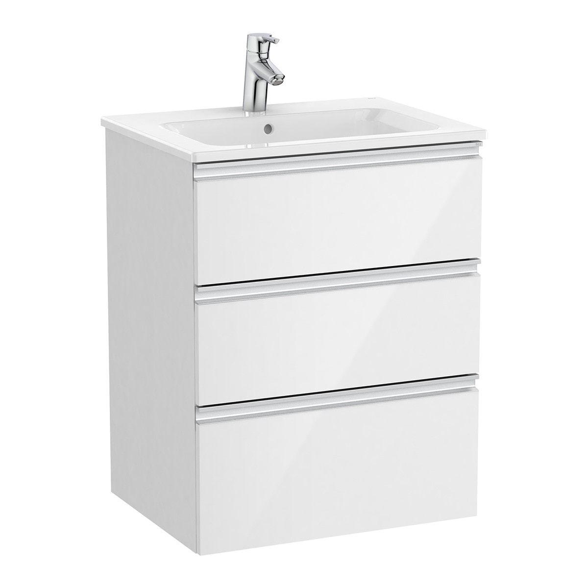 Mueble de baño con 3 cajones y lavabo The Gap Roca - Blanco brillo 60 cm Blanco brillo-1