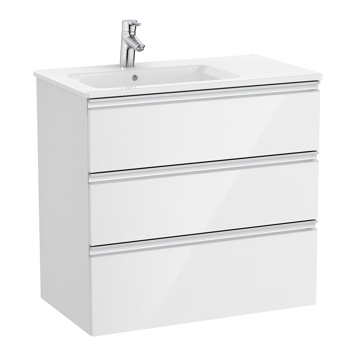 Mueble de baño con 3 cajones y lavabo a la izquierda The Gap Roca - Blanco brillo 80 cm Blanco brillo-1