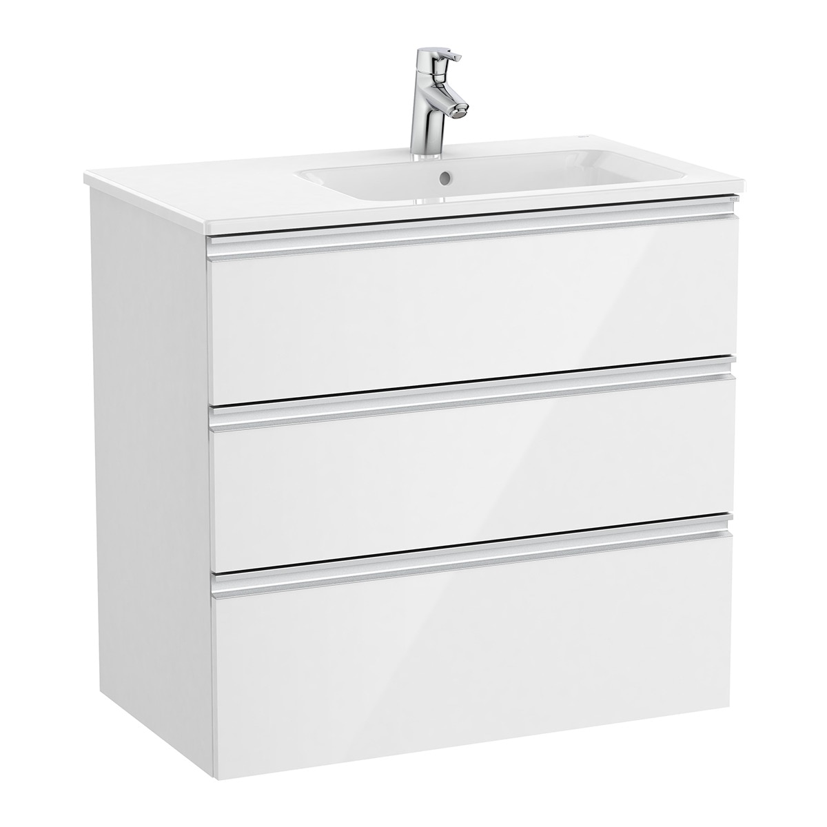 Mueble de baño con 3 cajones y lavabo a la derecha The Gap Roca - Blanco brillo 80 cm Blanco brillo-1