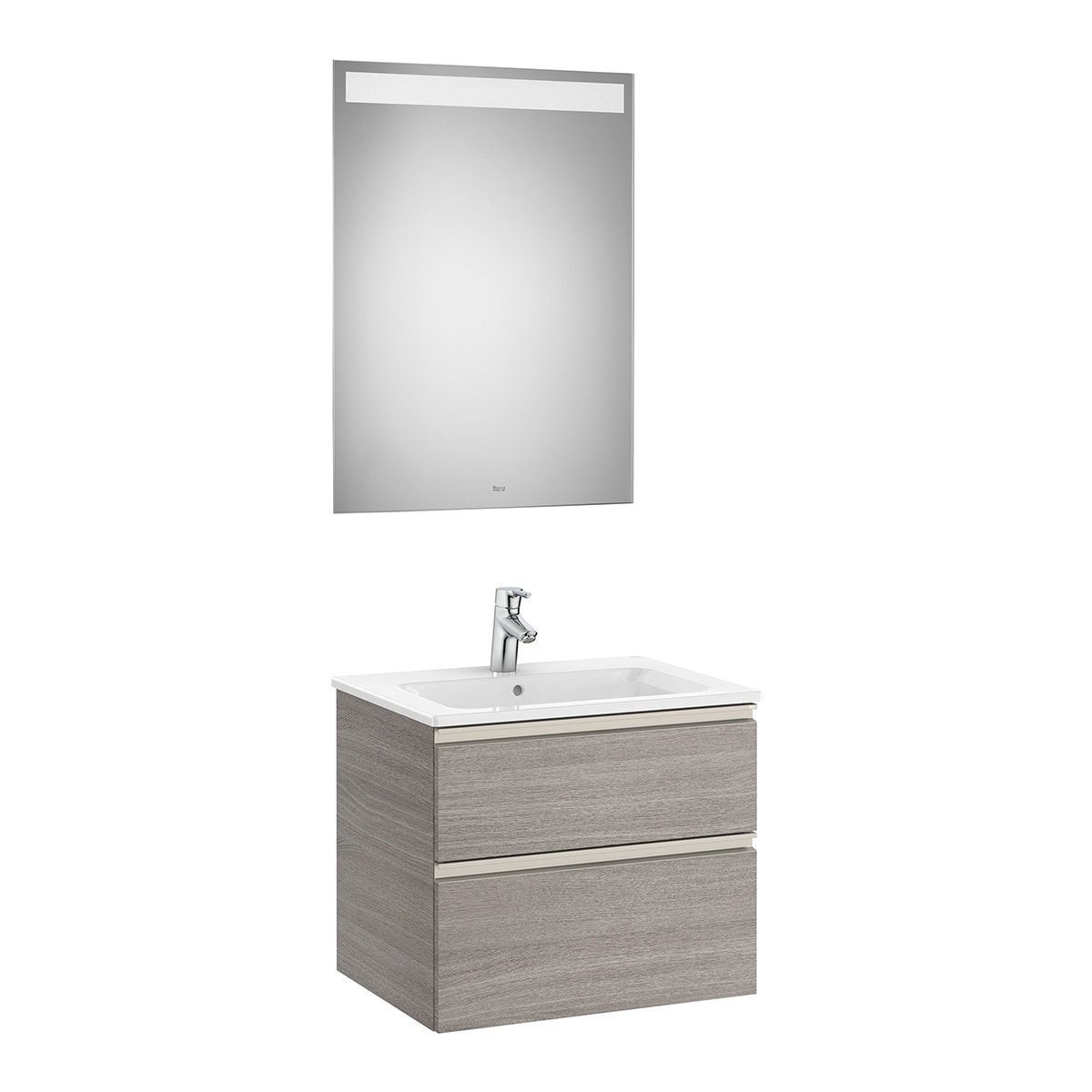Roca - Conjunto con mueble de baño con 2 cajones, lavabo y espejo con luz LED The Gap Roca.