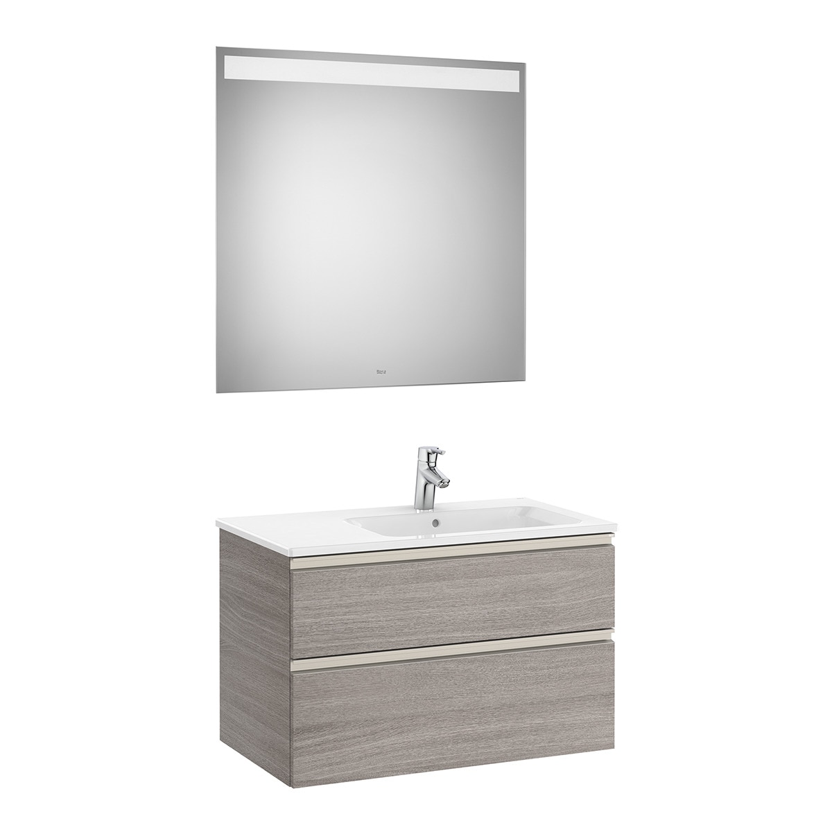 Roca - Conjunto con mueble de baño doble con 2 cajones, lavabo a la derecha y espejo con luz LED The Gap Roca.
