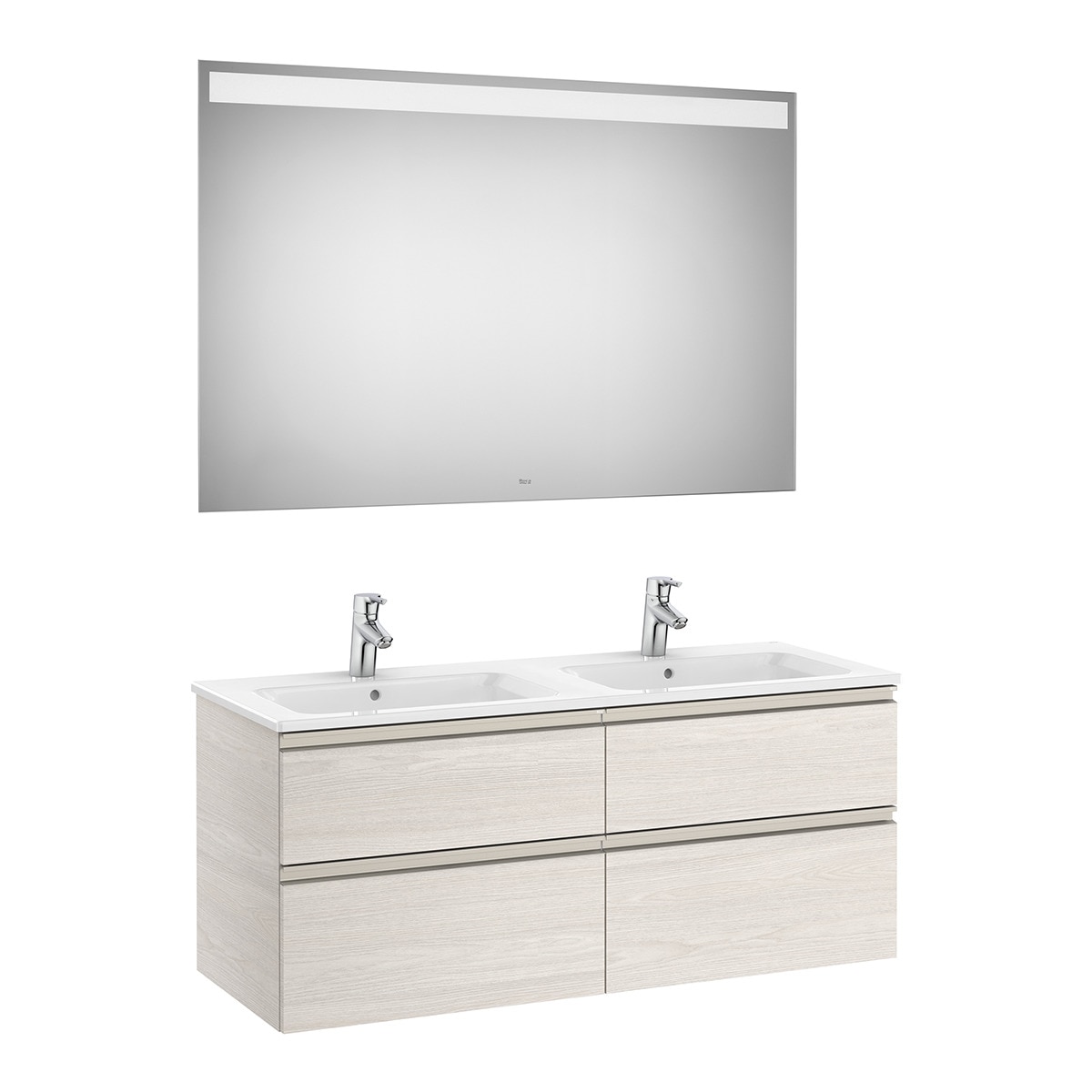 Roca - Conjunto de baño doble con mueble suspendido con 4 cajones, 2 lavabos y espejo con luz LED The Gap Roca.