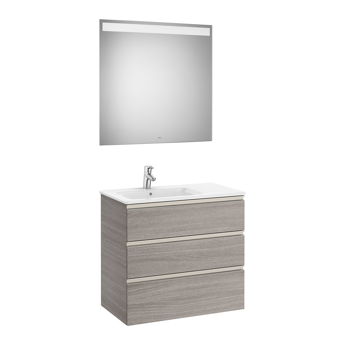 Roca - Conjunto con mueble de baño con 3 cajones, lavabo a la izquierda y espejo con luz LED The Gap Roca.