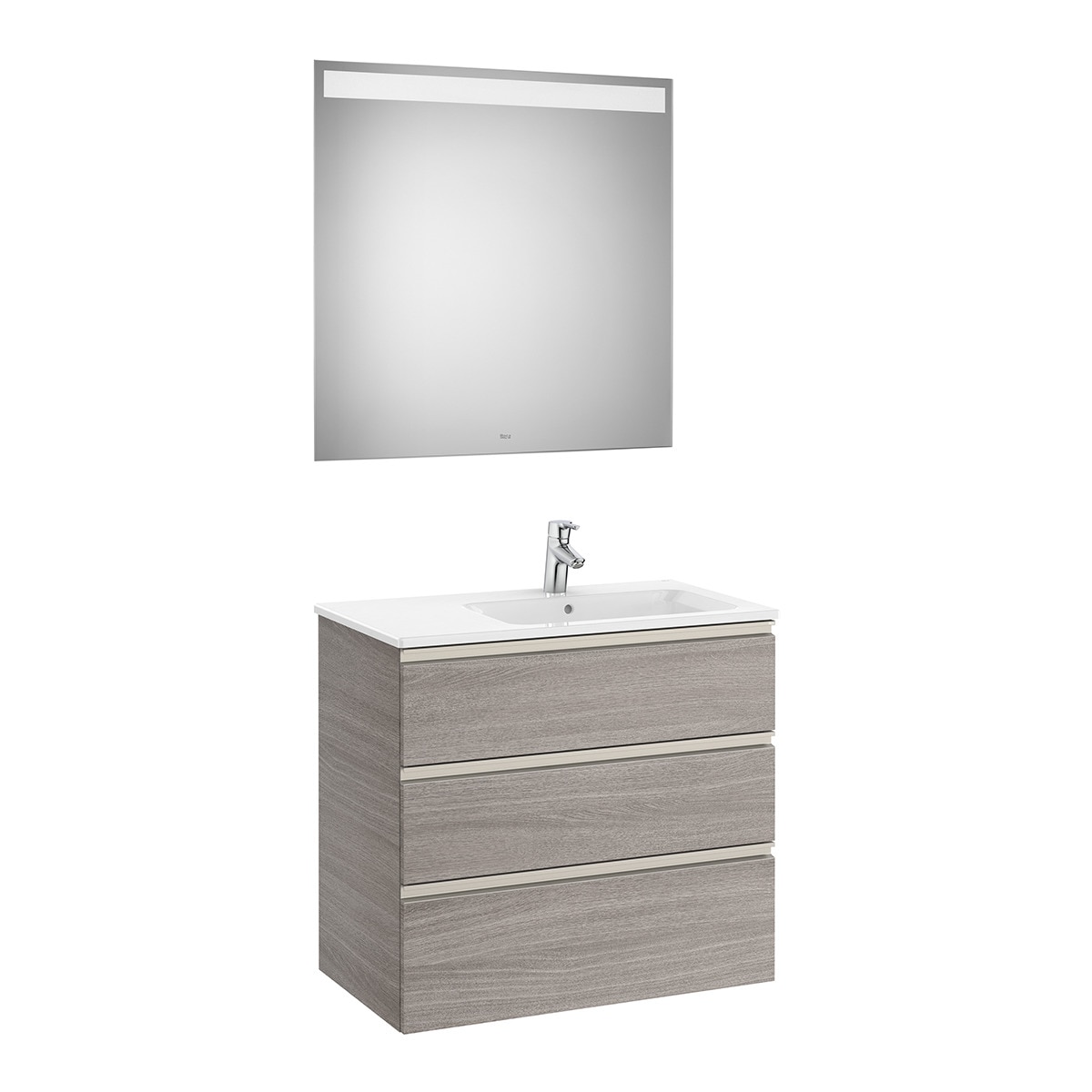 Roca - Conjunto con mueble de baño con 3 cajones, lavabo a la derecha y espejo con luz LED The Gap Roca.