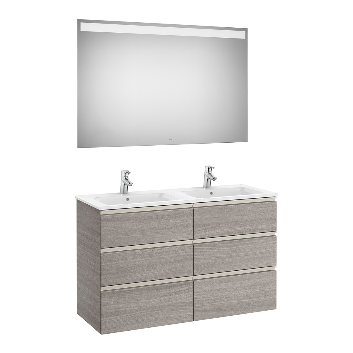 Roca - Conjunto de baño doble con mueble suspendido con 6 cajones, 2 lavabos y espejo con luz LED The Gap Roca.