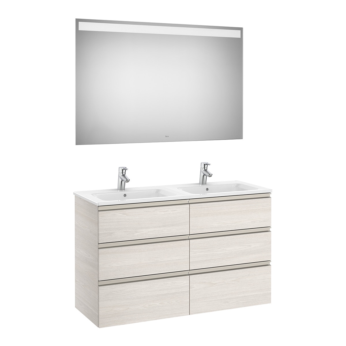 Imagen 1 de Conjunto de baño doble con mueble suspendido con 6 cajones, 2 lavabos y espejo con luz LED The Gap Roca - Fresno Fresno