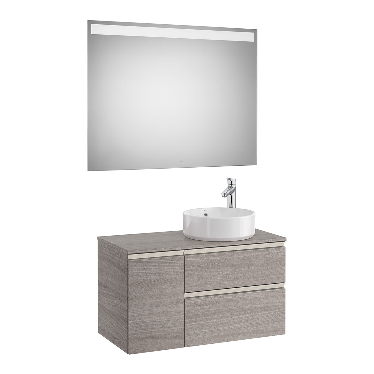 Roca - Conjunto con mueble de baño con 2 cajones, 1 puerta a la izquierda y espejo con luz LED The Gap Roca.