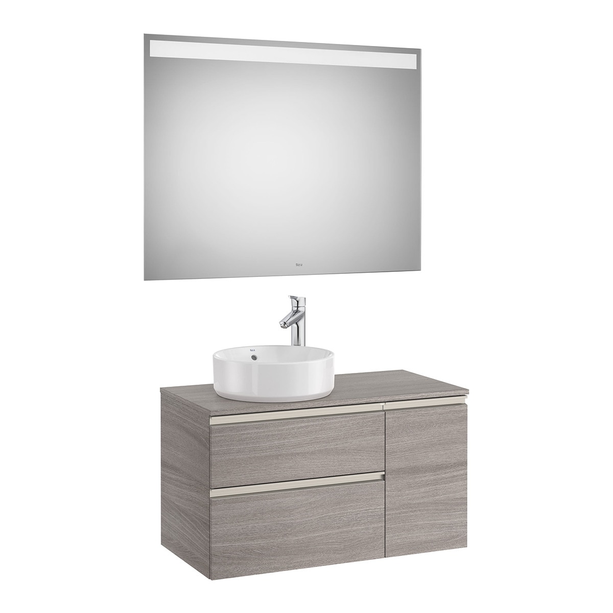 Roca - Conjunto con mueble de baño con 2 cajones, 1 puerta a la derecha y espejo con luz LED The Gap Roca.