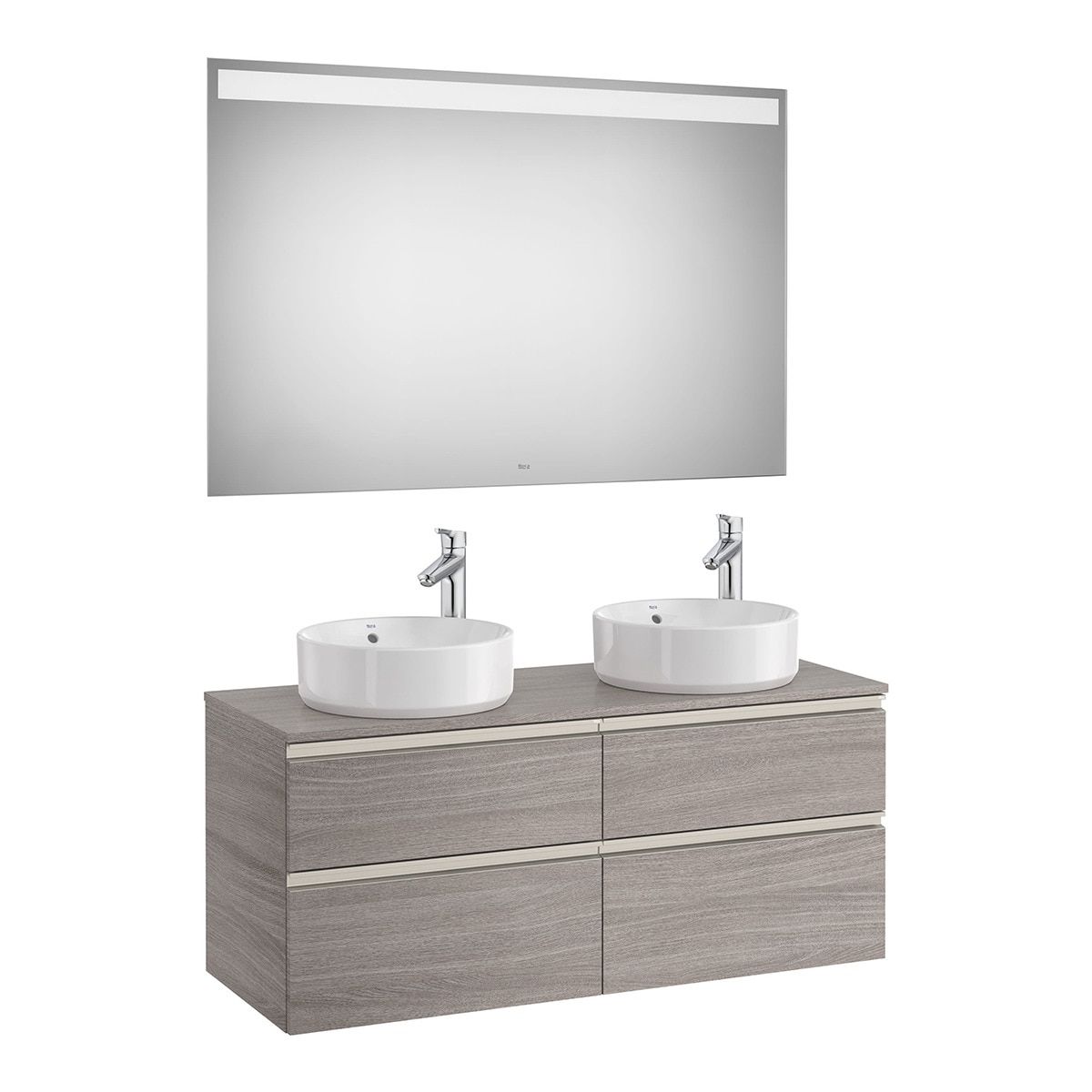 Roca - Conjunto de baño doble con mueble suspendido con 4 cajones y espejo con luz LED The Gap Roca.