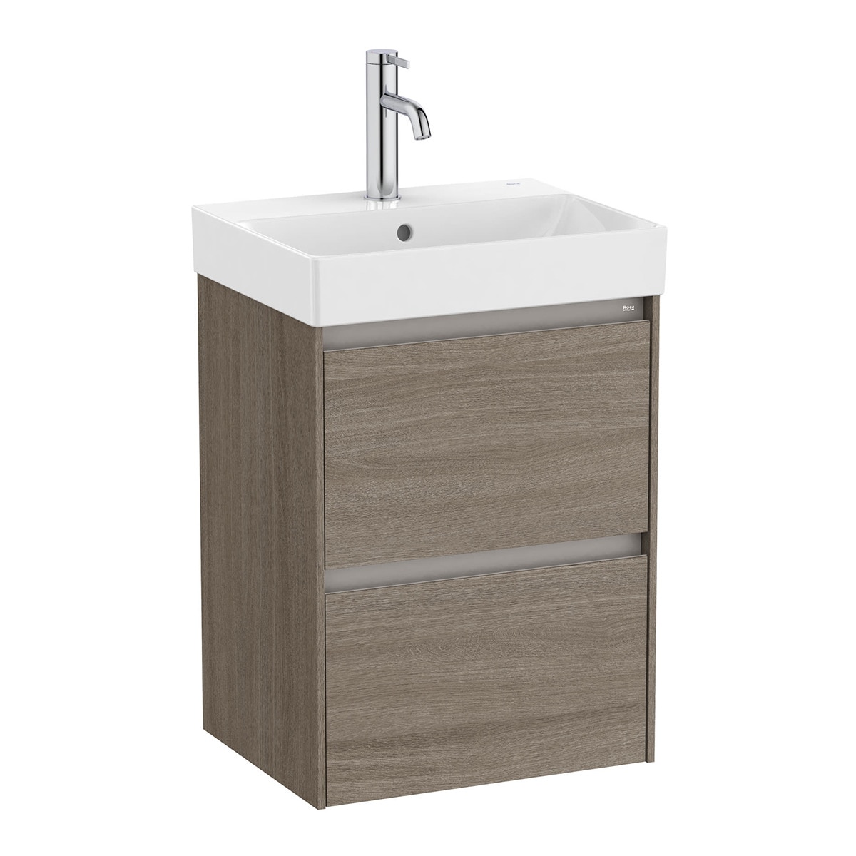 Mueble de baño compacto con 2 cajones y lavabo Ona Roca - Olmo oscuro 45 cm Olmo oscuro-1