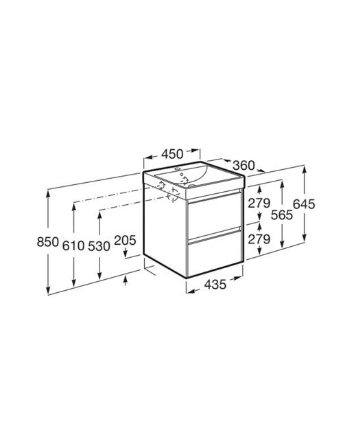 Mueble de baño compacto con 2 cajones y lavabo Ona Roca - Roble claro 45 cm Roble claro-2