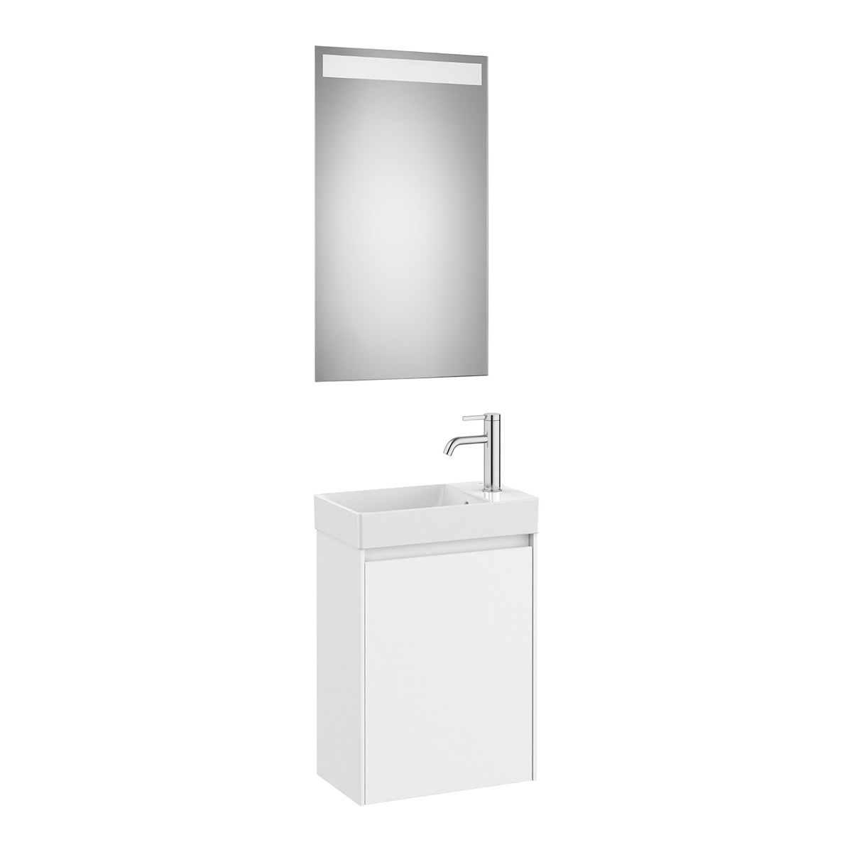 Roca - Conjunto de baño con mueble con 1 puerta, lavabo para grifo lateral y espejo LED Ona Roca.