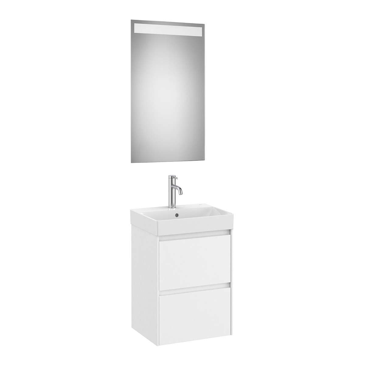 Roca - Conjunto de baño con mueble compacto con 2 cajones, lavabo y espejo LED Ona Roca.