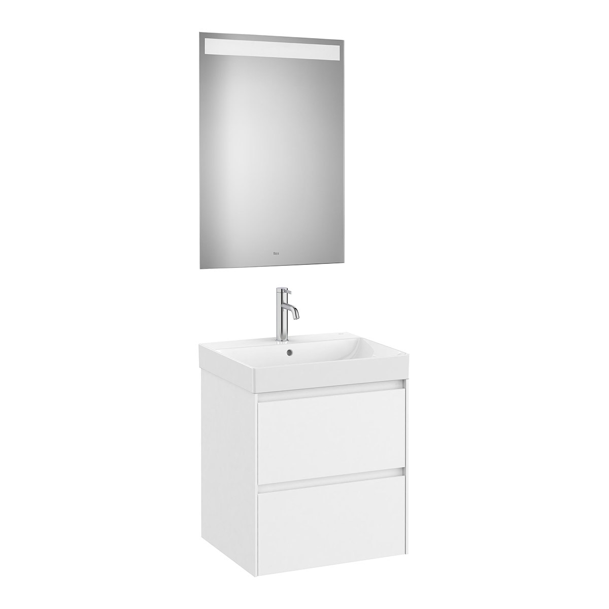 Roca - Conjunto de baño mueble con 2 cajones, lavabo y espejo LED Ona Roca.