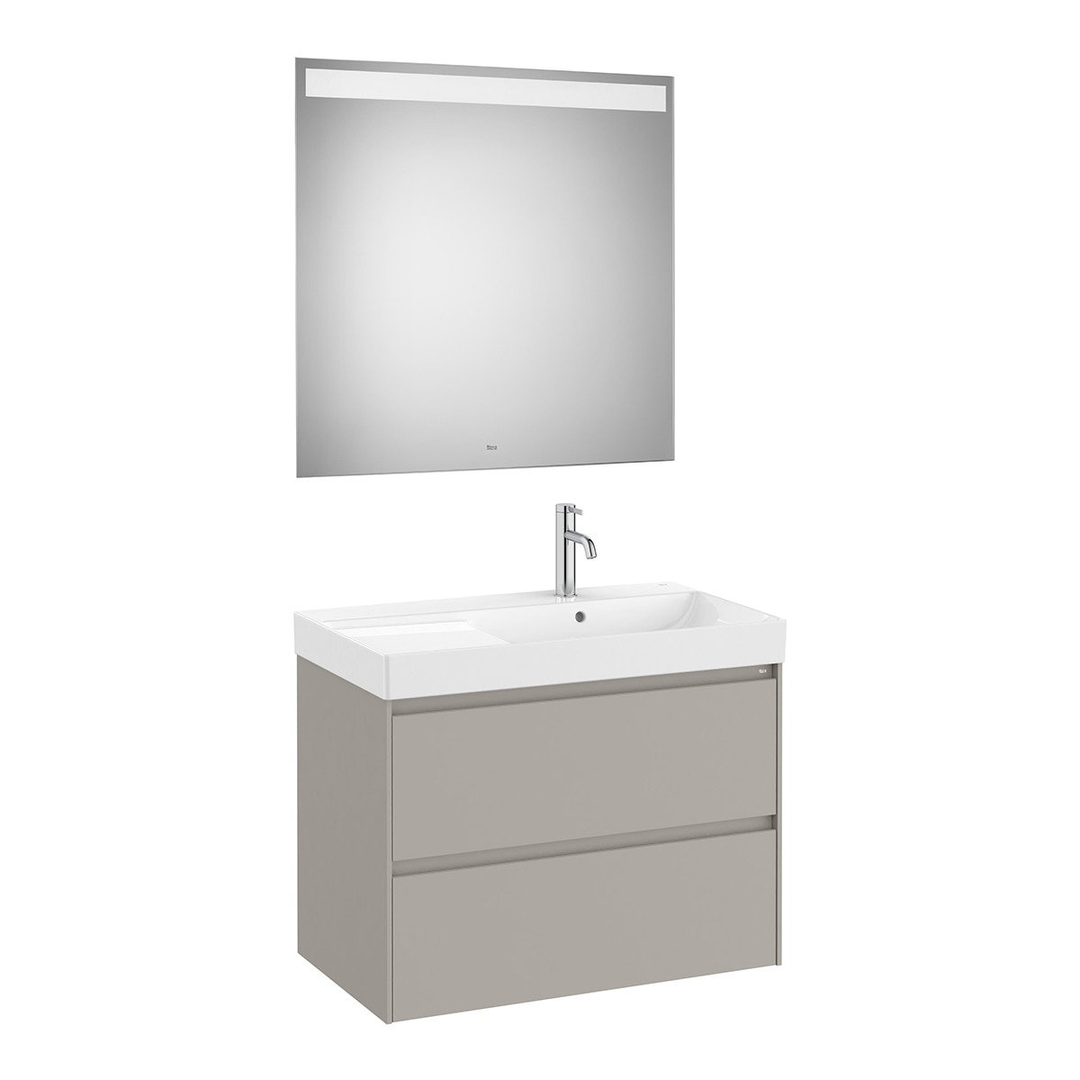 Conjunto de baño con mueble con 2 cajones, lavabo a la derecha y espejo LED Ona Roca - Gris mate Gris mate-1