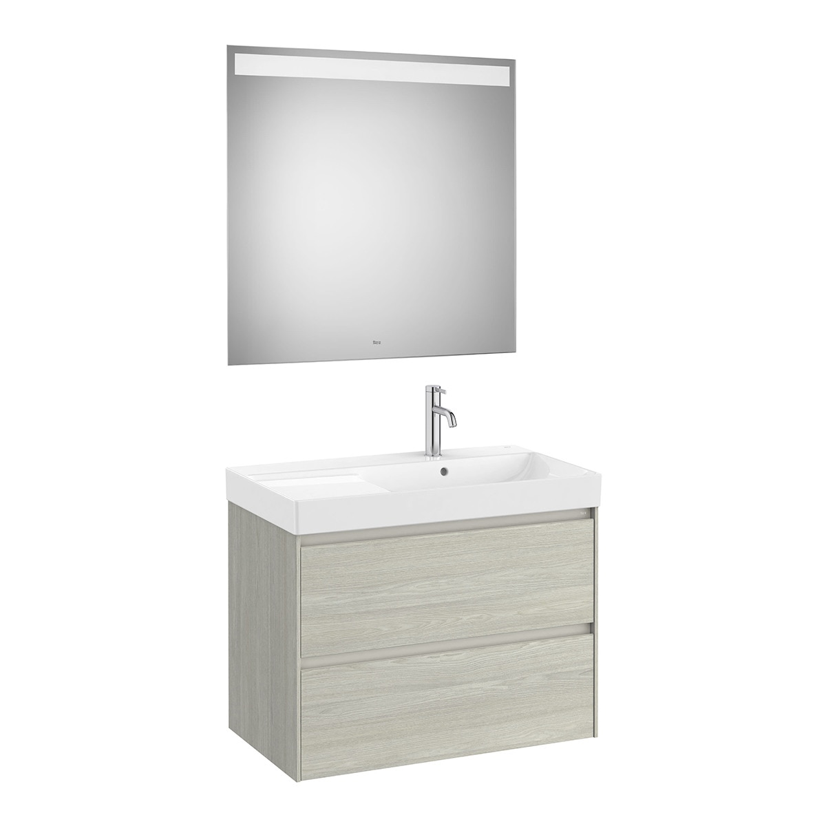 Conjunto de baño con mueble con 2 cajones, lavabo a la derecha y espejo LED Ona Roca - Roble Roble-1