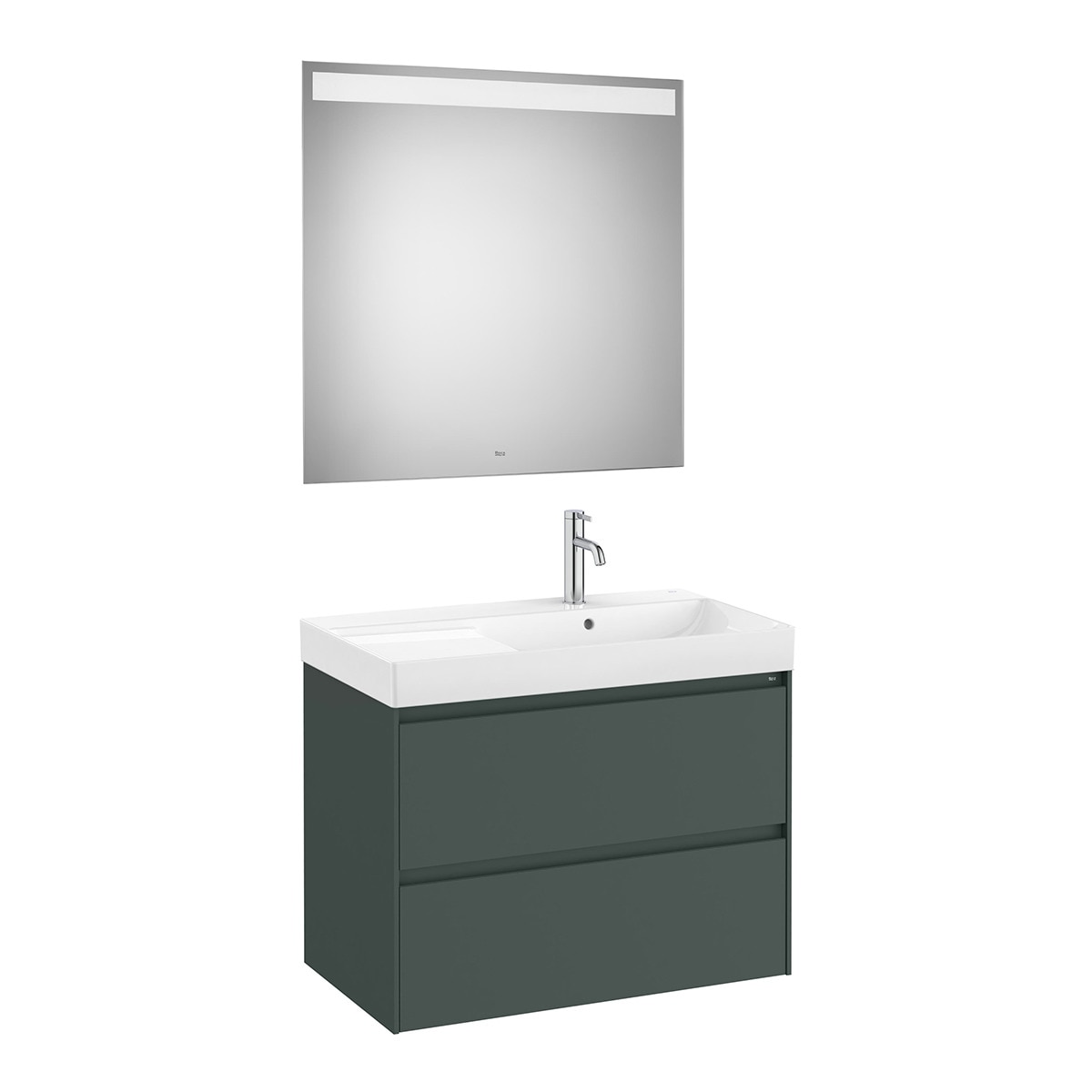 Conjunto de baño con mueble con 2 cajones, lavabo a la derecha y espejo LED Ona Roca - Verde Verde-1