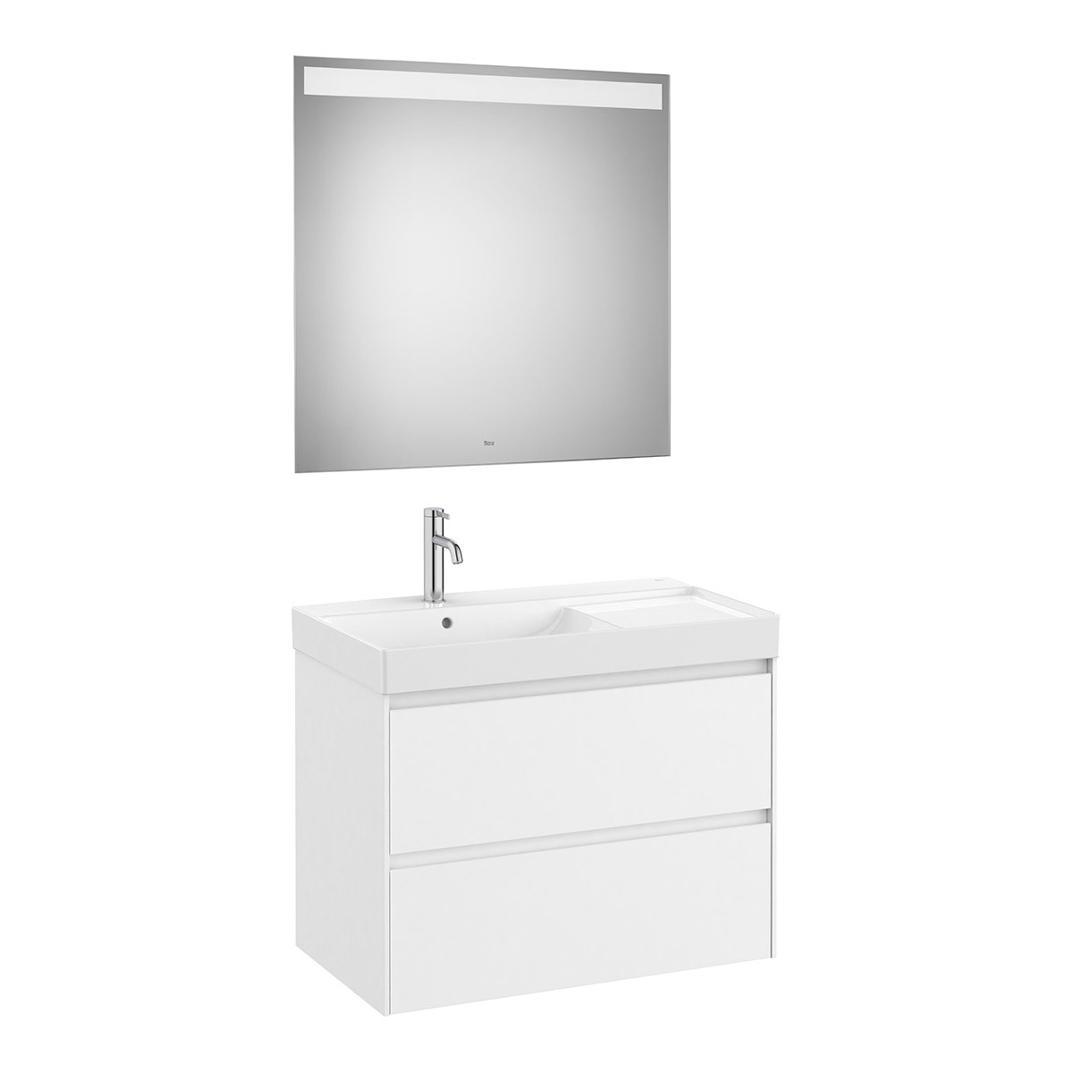 Roca - Conjunto de baño con mueble con 2 cajones, lavabo a la izquierda y espejo LED Ona Roca.